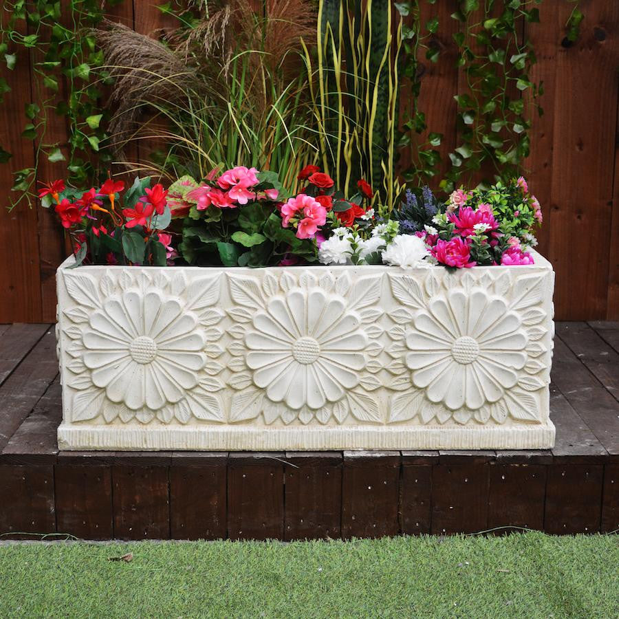 Large Daisy design Stone Planter Trough