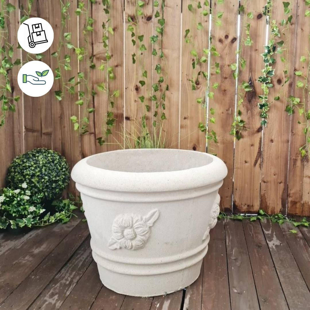 Large Flower pattern Sandstone Garden Urn