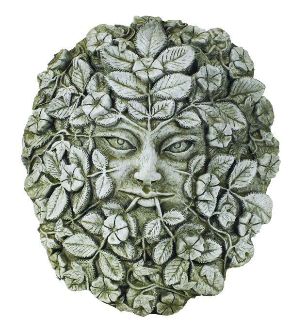 Large Green Man and Woman Stone Cast Leaf Wall Plaques