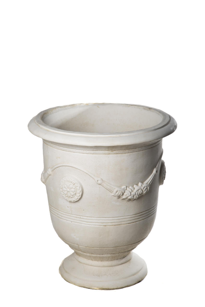LARGE Round Fancy White Stone Cast Greek Style Pot