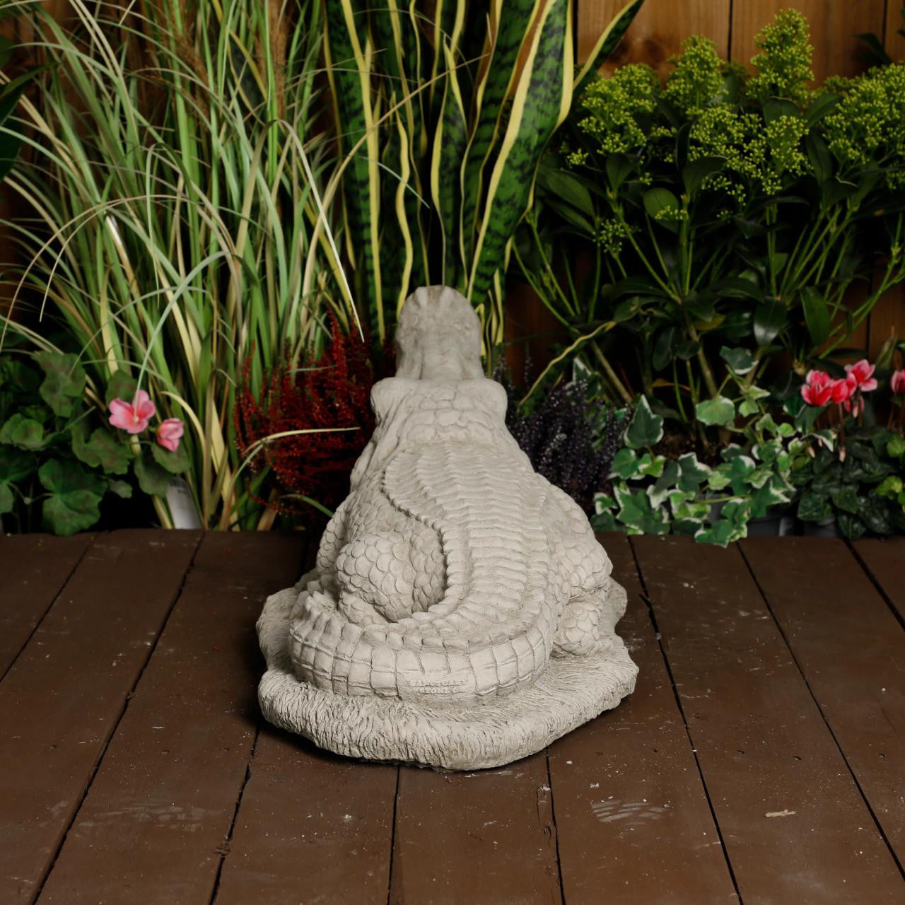 Large Stone Cast Crocodile Ornament with Mouth Open