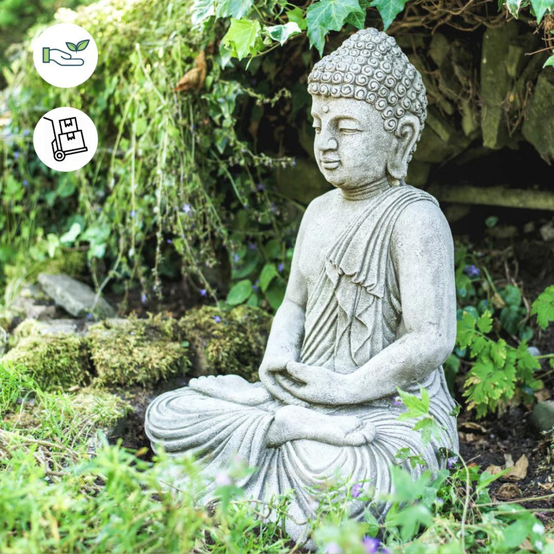 Large Stone Cast Meditating Buddha Ornament