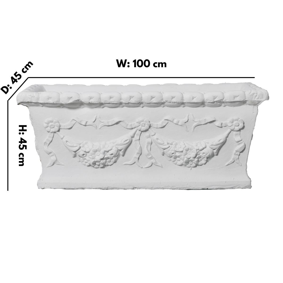 Large Swag Detail Design White Stone Cast Trough 1m long