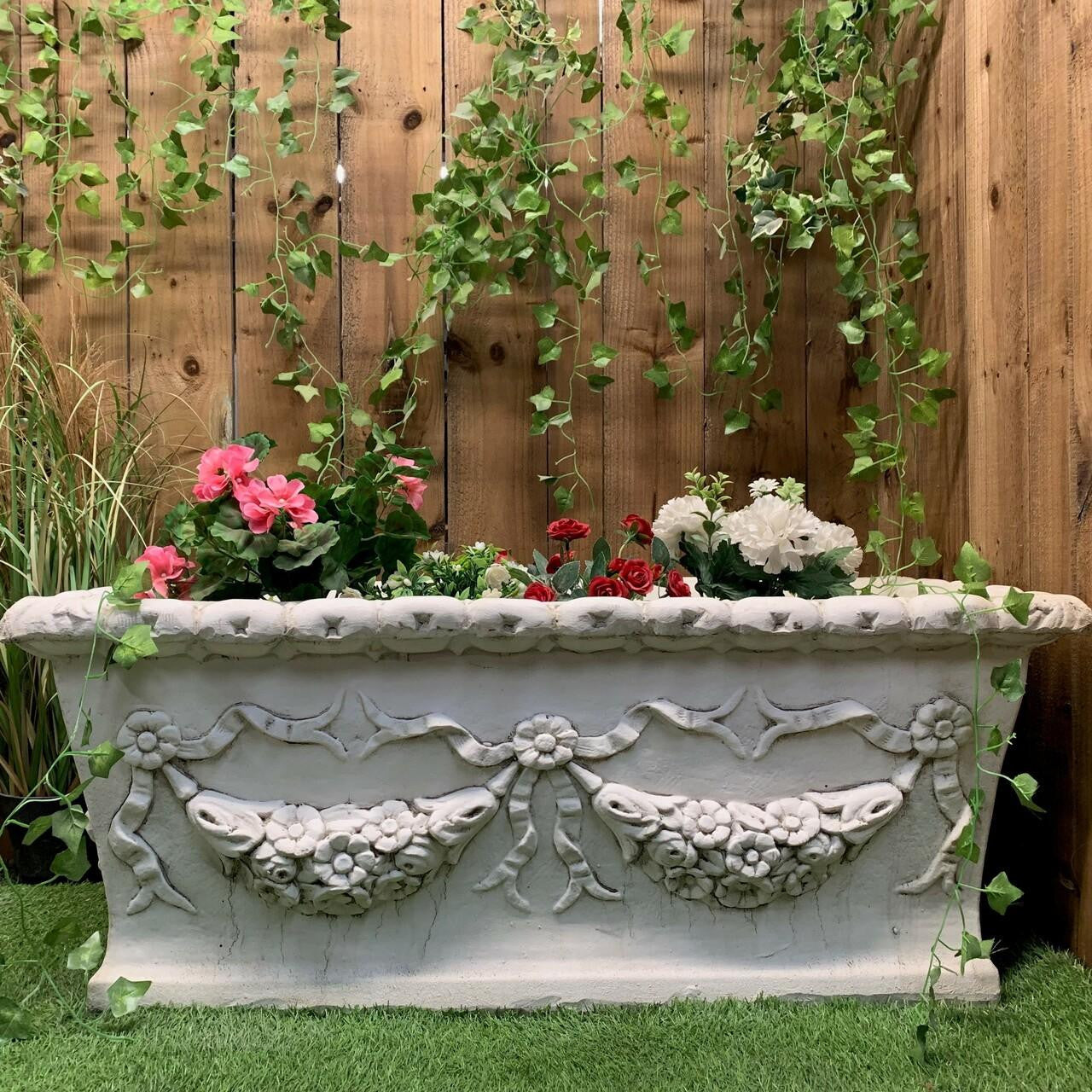 Large Swag Detail Design White Stone Cast Trough 1m long