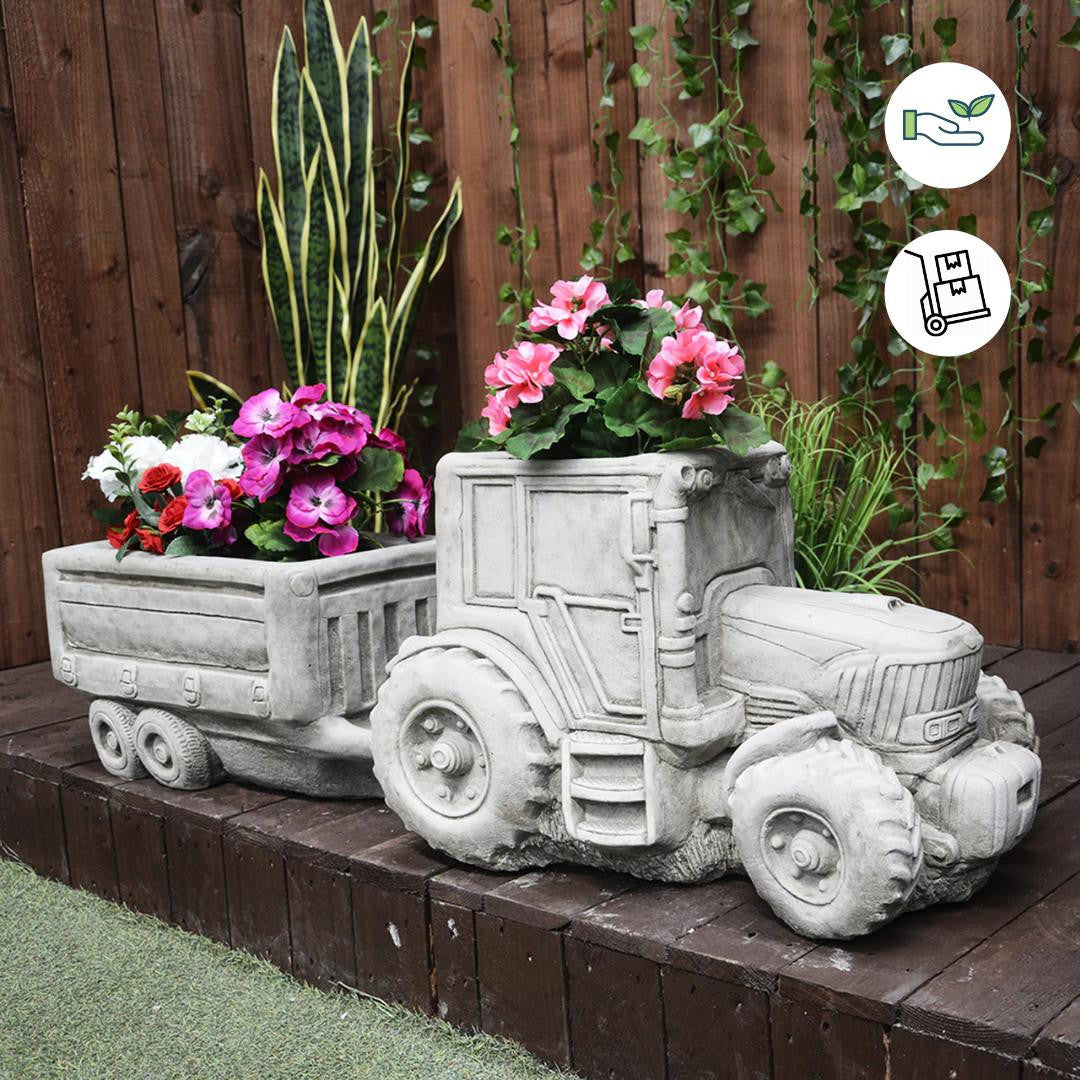 Large Tractor and Trailer Garden Planter Set