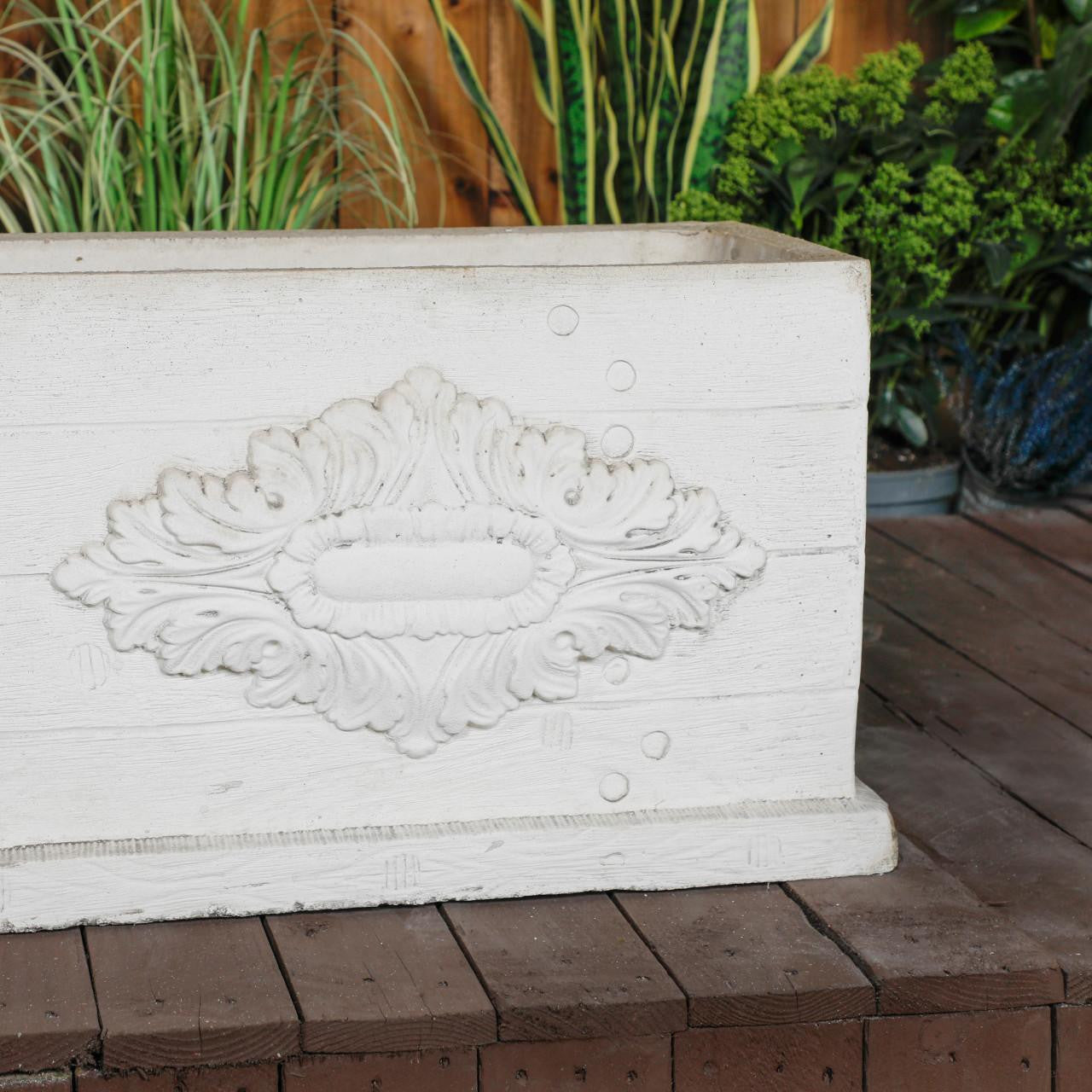 Large White Stone Cast Rustic Flower Trough