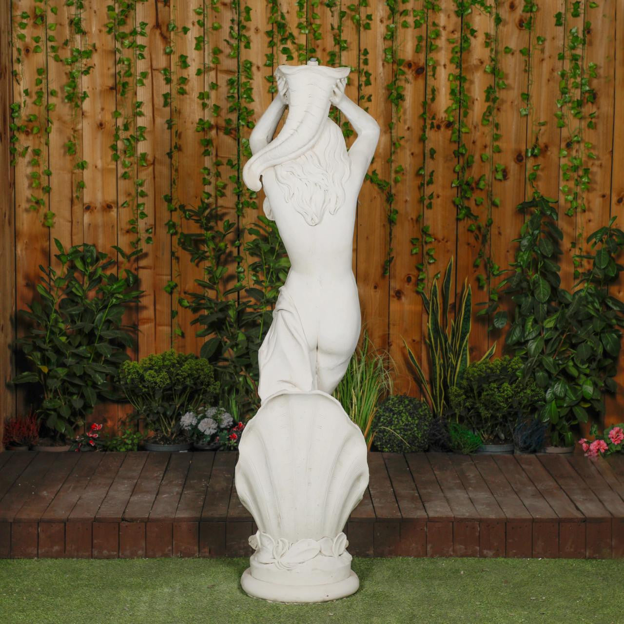 Large White Stone Lady Statue holding Shell Water Feature