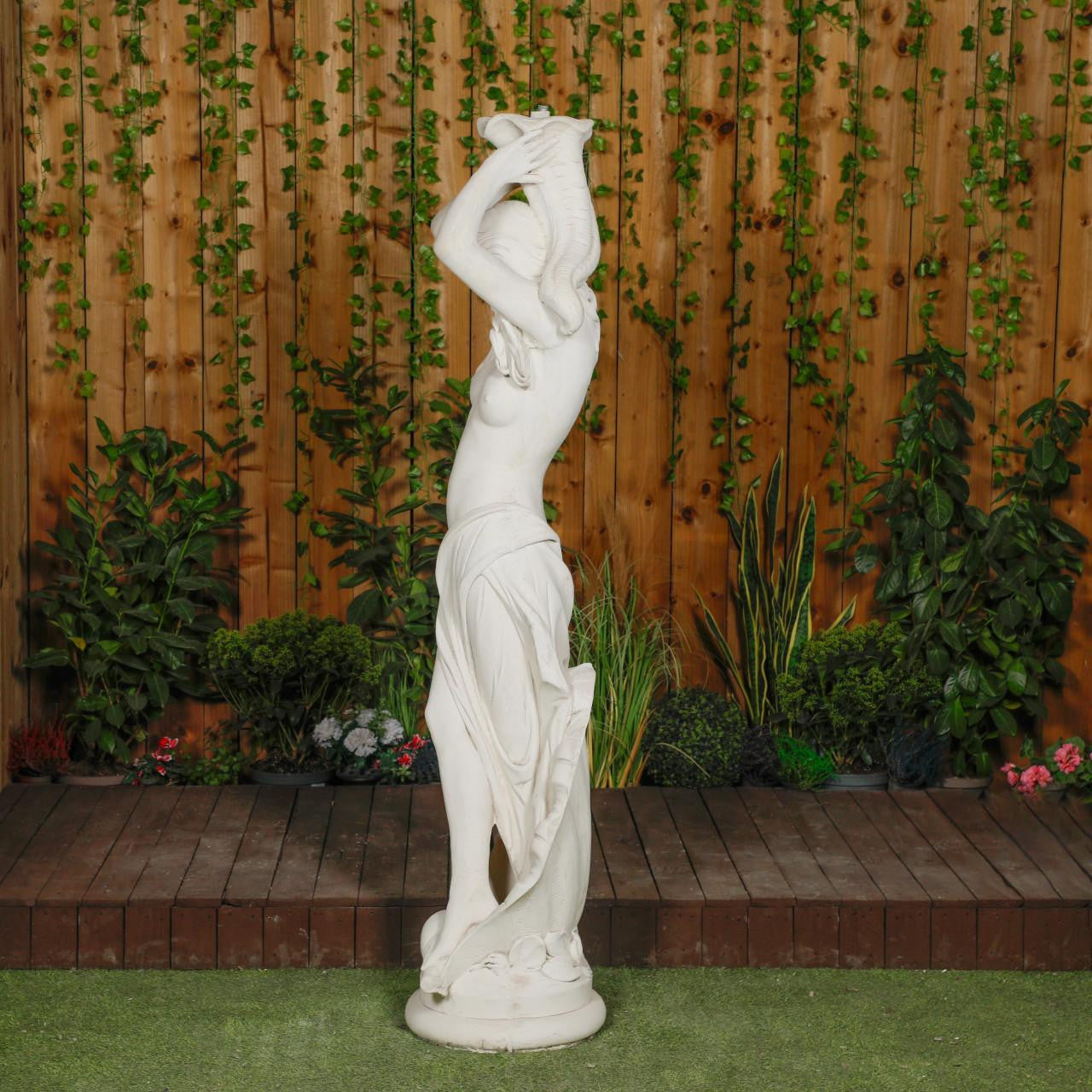 Large White Stone Lady Statue holding Shell Water Feature