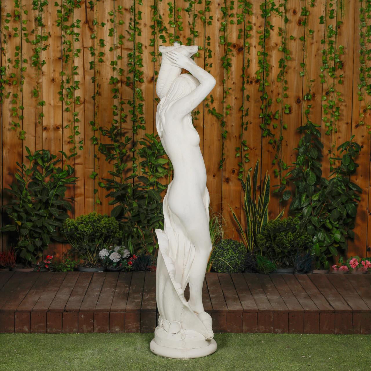Large White Stone Lady Statue holding Shell Water Feature