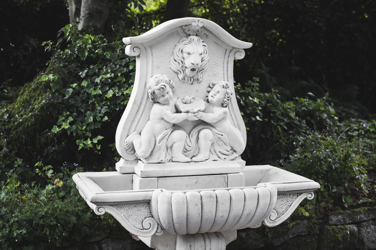 Large White Stone Wall Water Fountain
