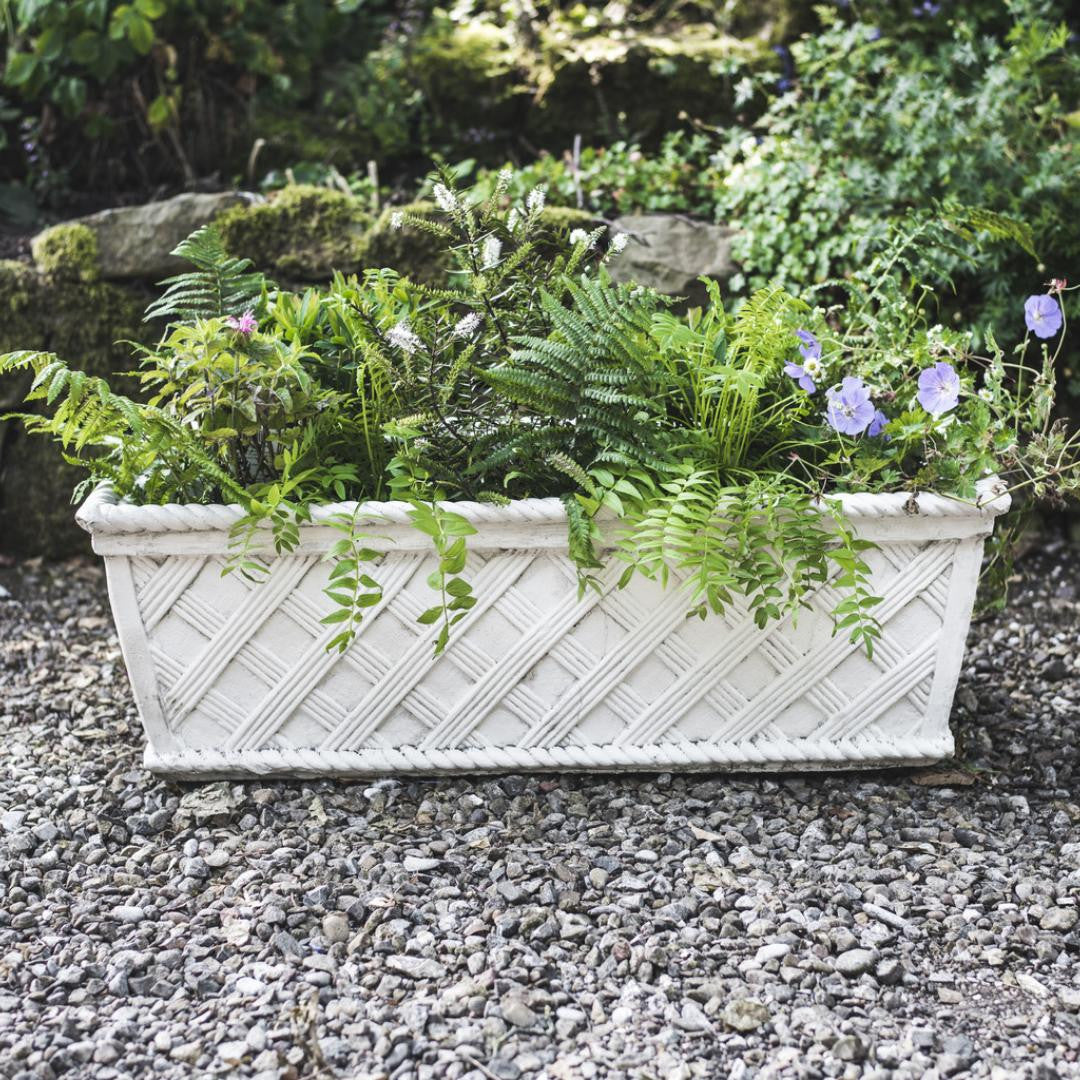 Large Wicker Design White Stone Trough