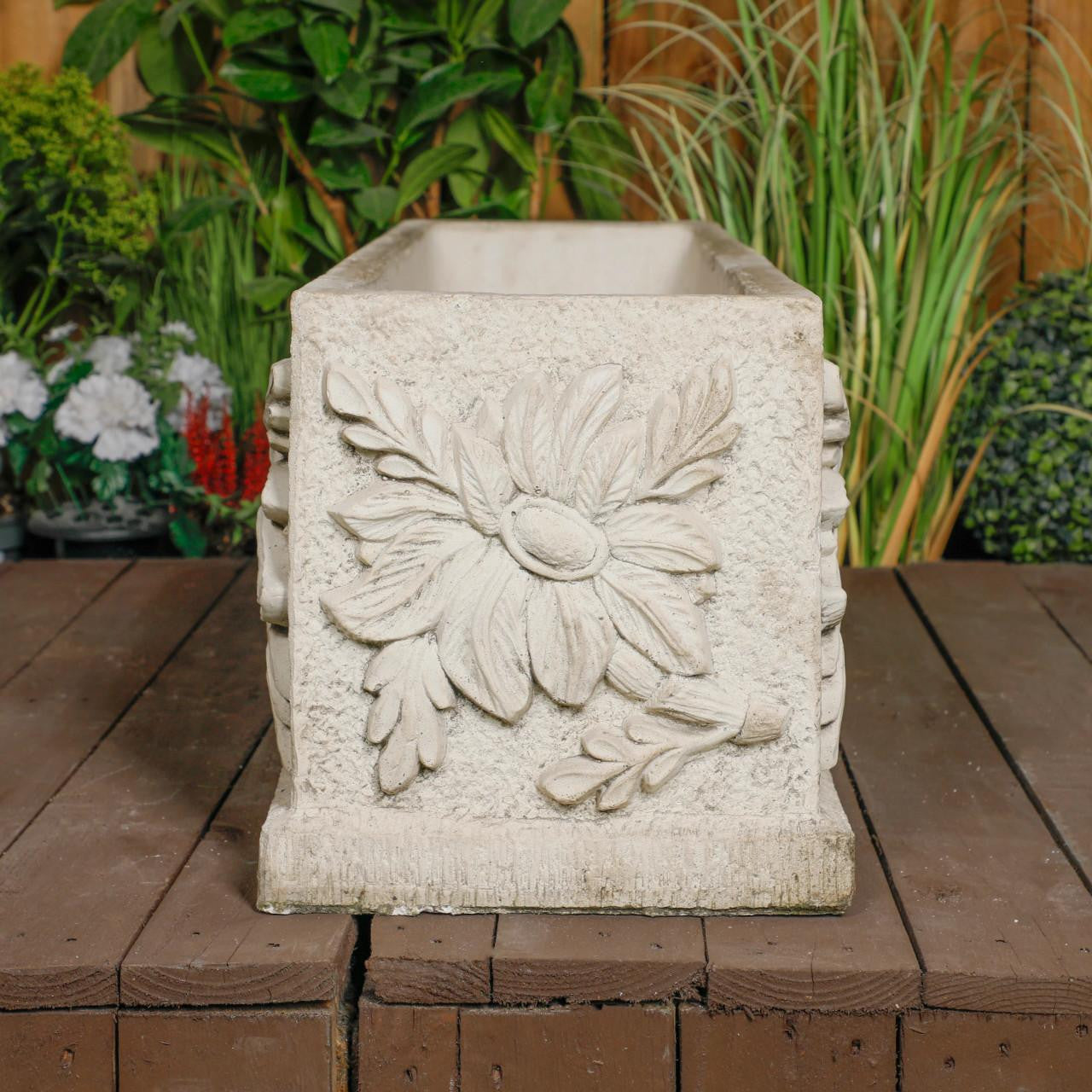 Large Wildflower design White Stone Planter Trough