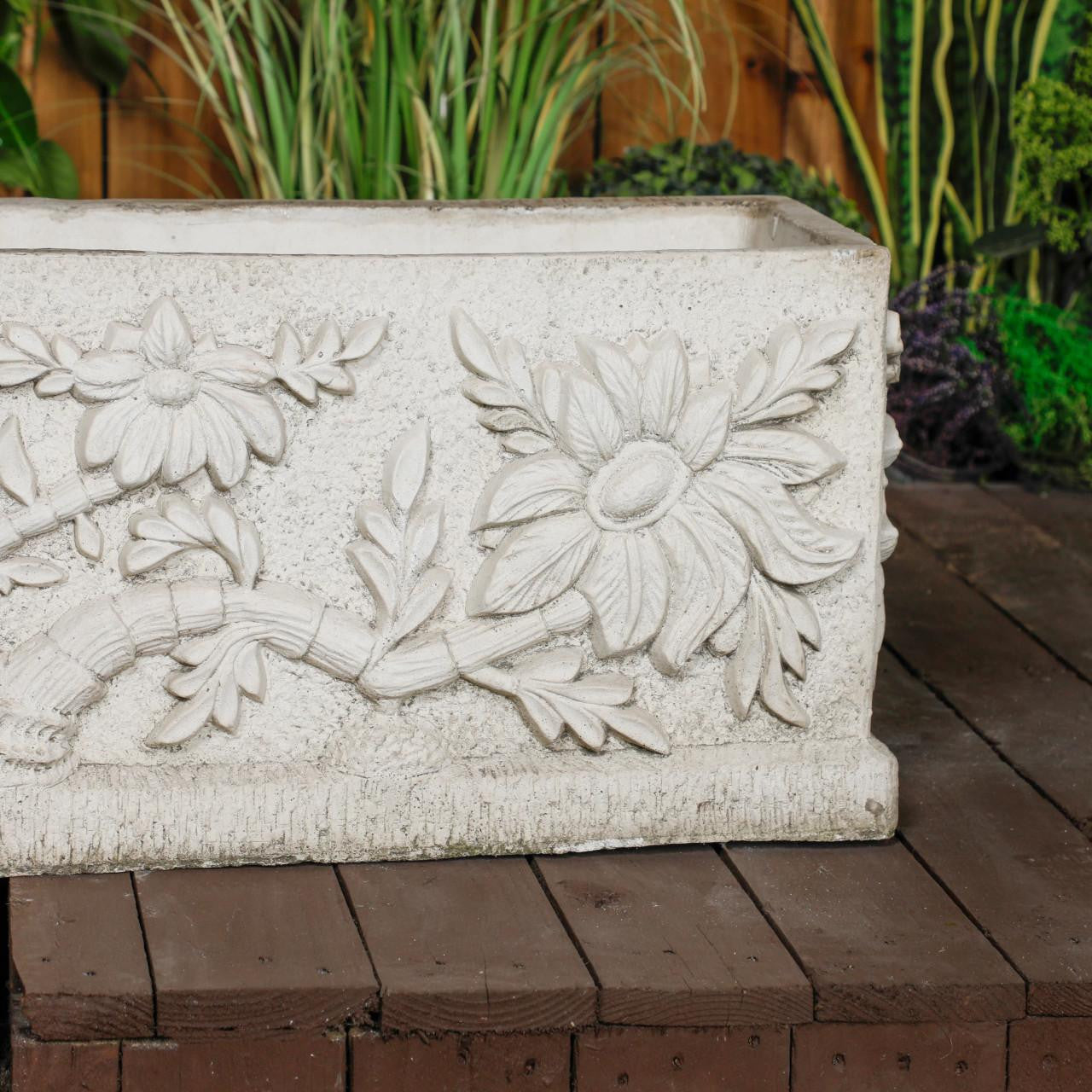 Large Wildflower design White Stone Planter Trough