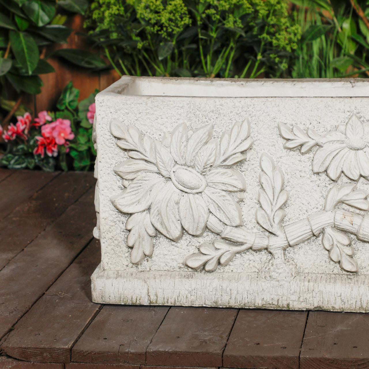 Large Wildflower design White Stone Planter Trough