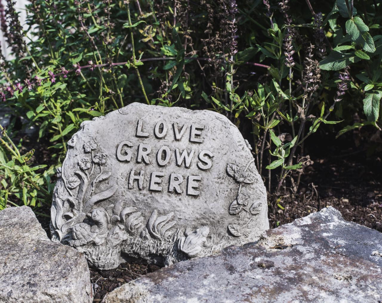Love Grows Here Stone Garden Sign