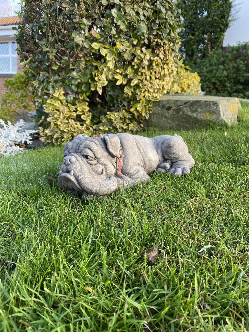 Lying Bulldog Small Garden Ornament