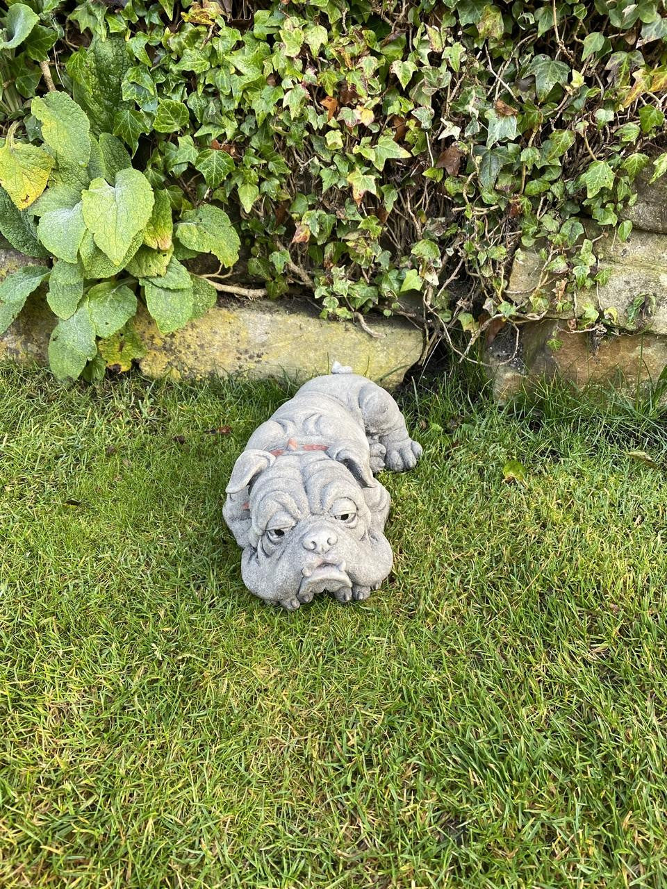 Lying Bulldog Small Garden Ornament