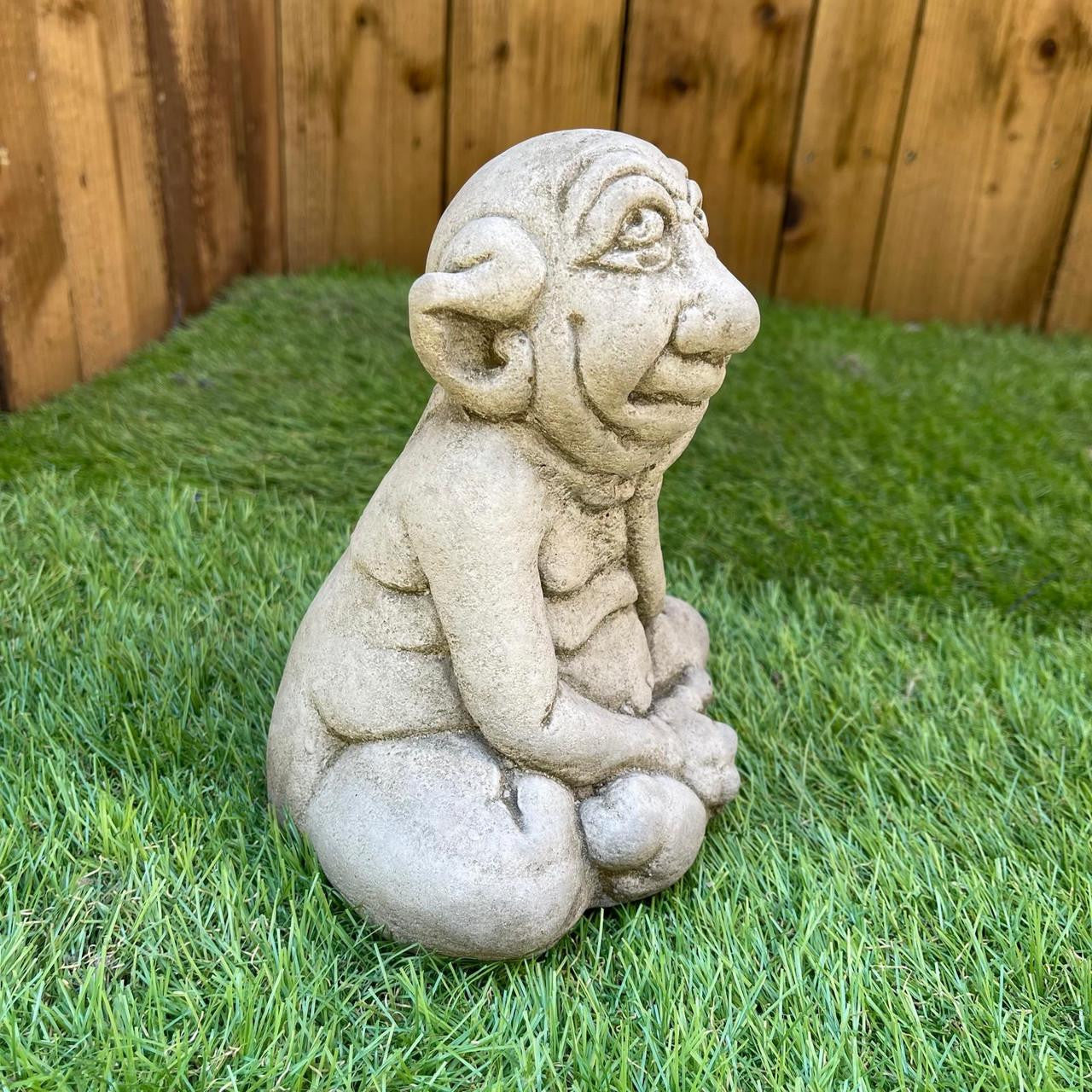 Magical Sitting Goblin Stone Cast Statue Small Outdoor Ornament Garden Sculpture
