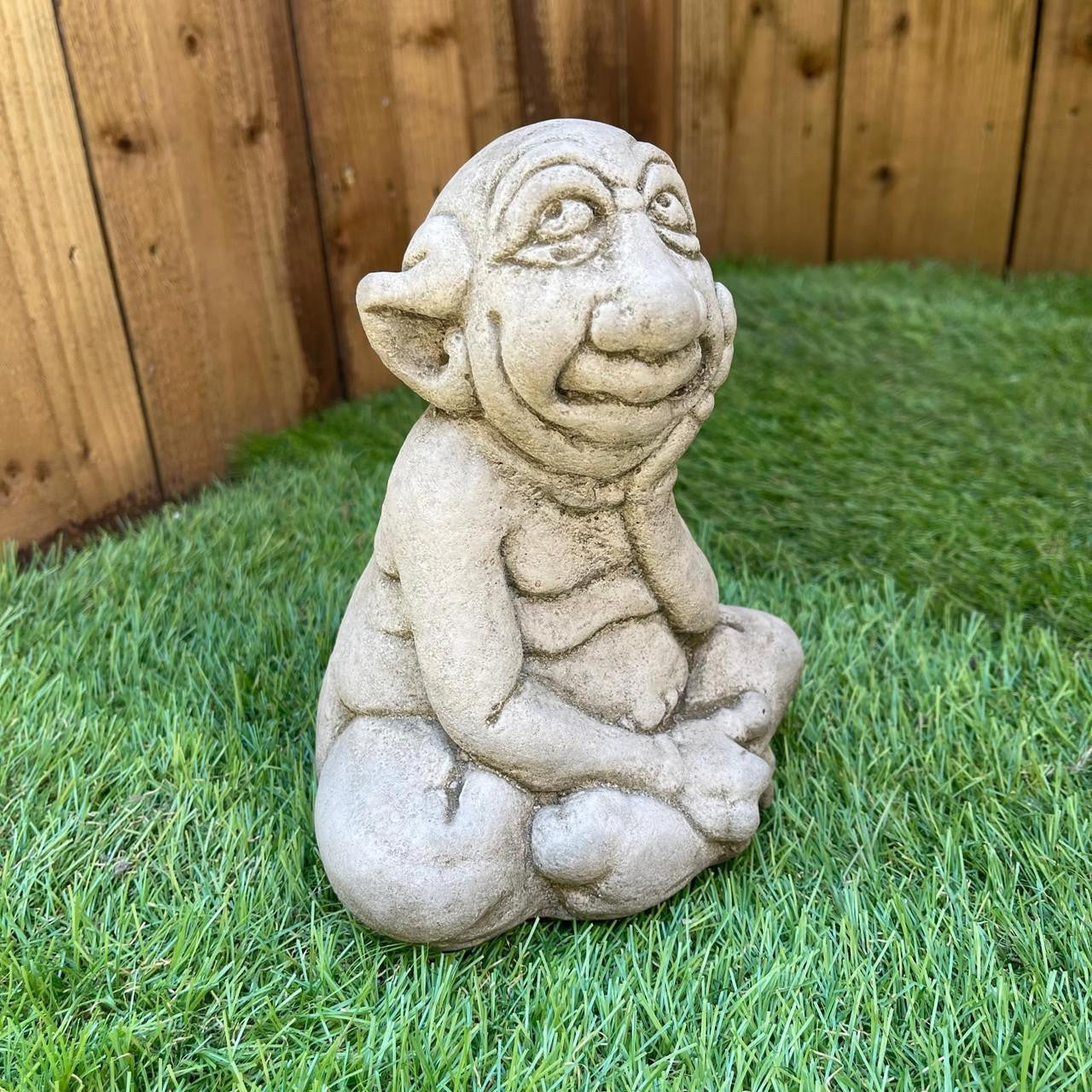 Magical Sitting Goblin Stone Cast Statue Small Outdoor Ornament Garden Sculpture