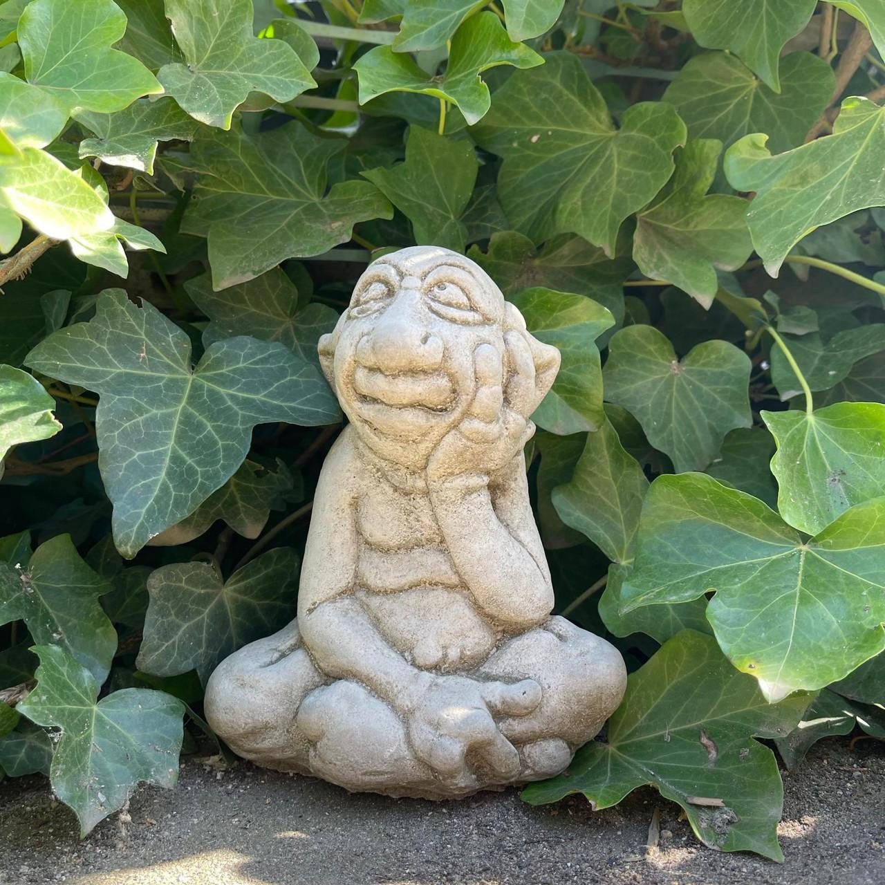 Magical Sitting Goblin Stone Cast Statue Small Outdoor Ornament Garden Sculpture