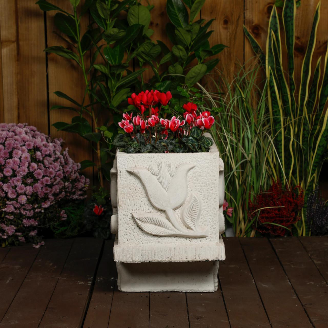 Medium size Tulip design White Stone Planter Trough