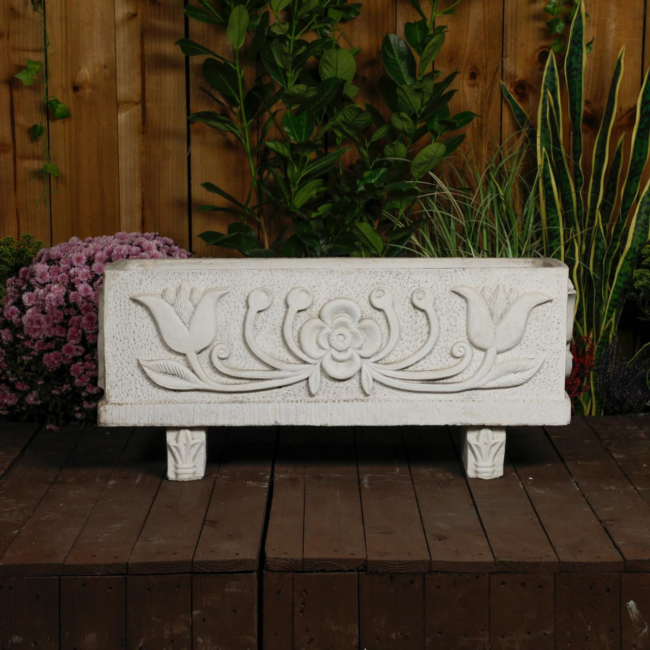 Medium size Tulip design White Stone Planter Trough