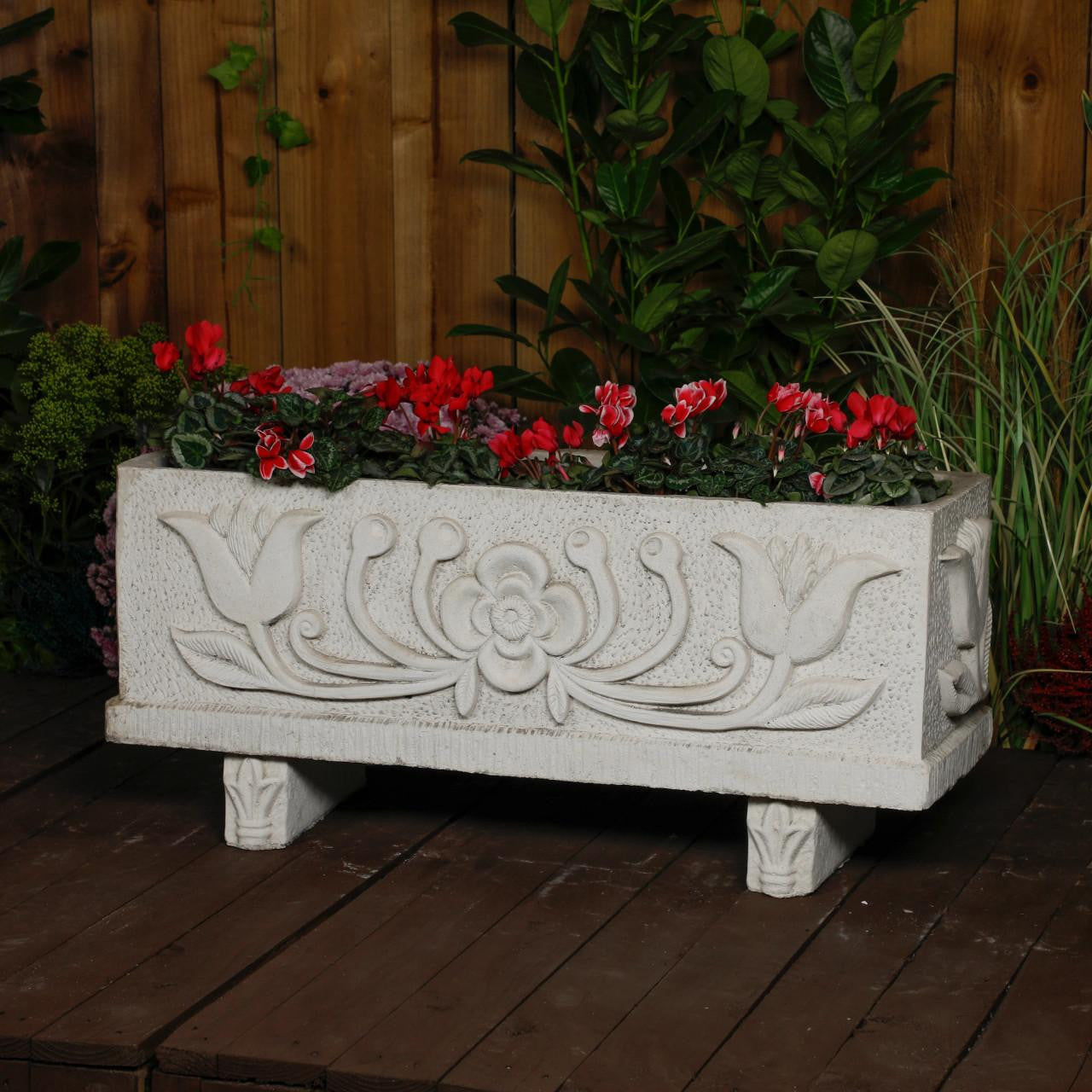 Medium size Tulip design White Stone Planter Trough