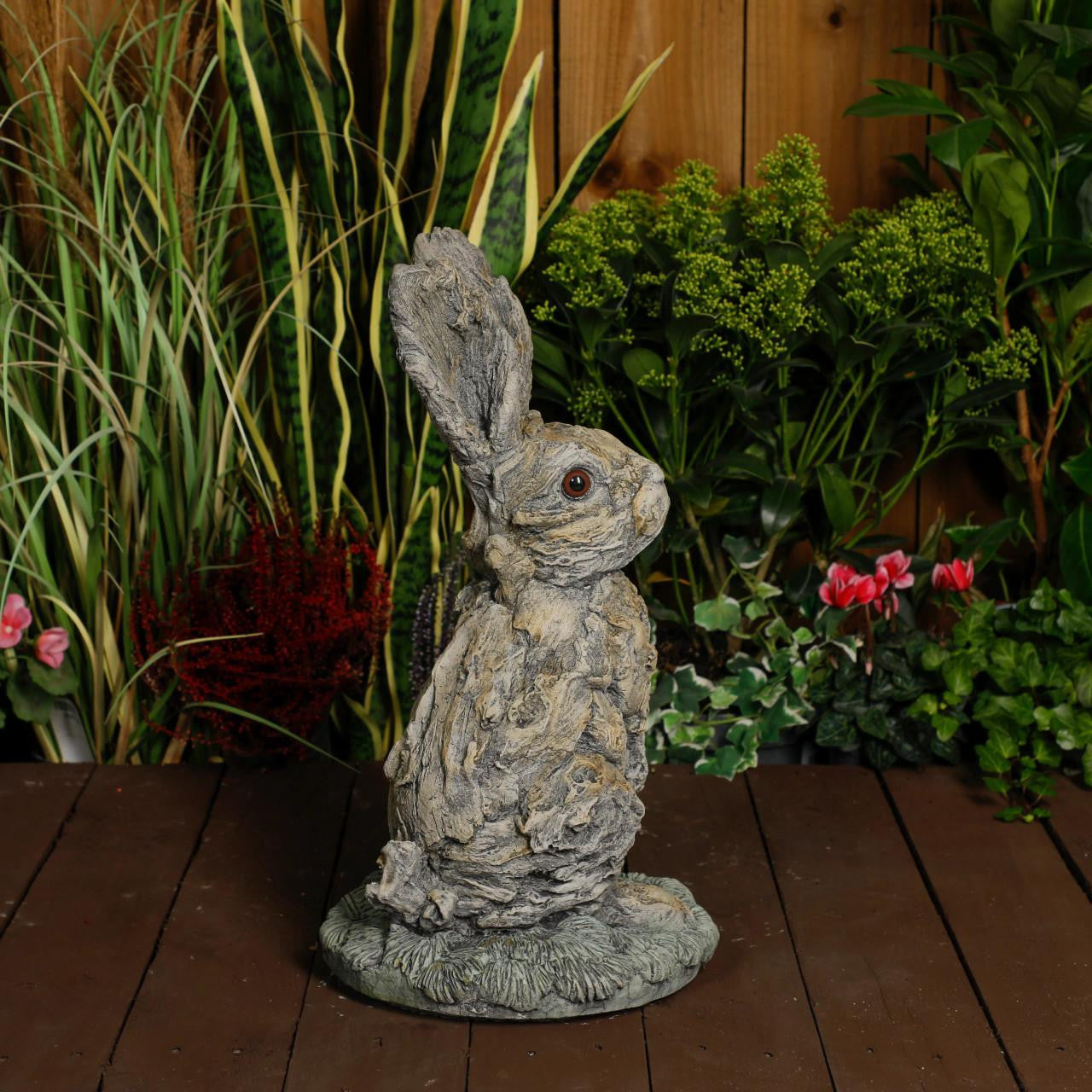 Oak Hare Statue Rustic Stone Cast Garden Ornament