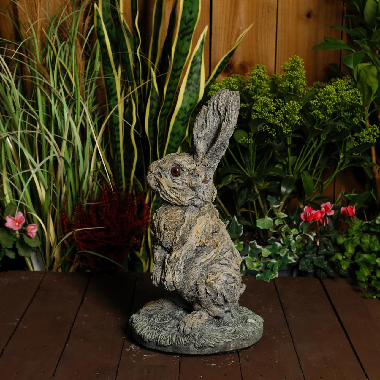 Oak Hare Statue Rustic Stone Cast Garden Ornament
