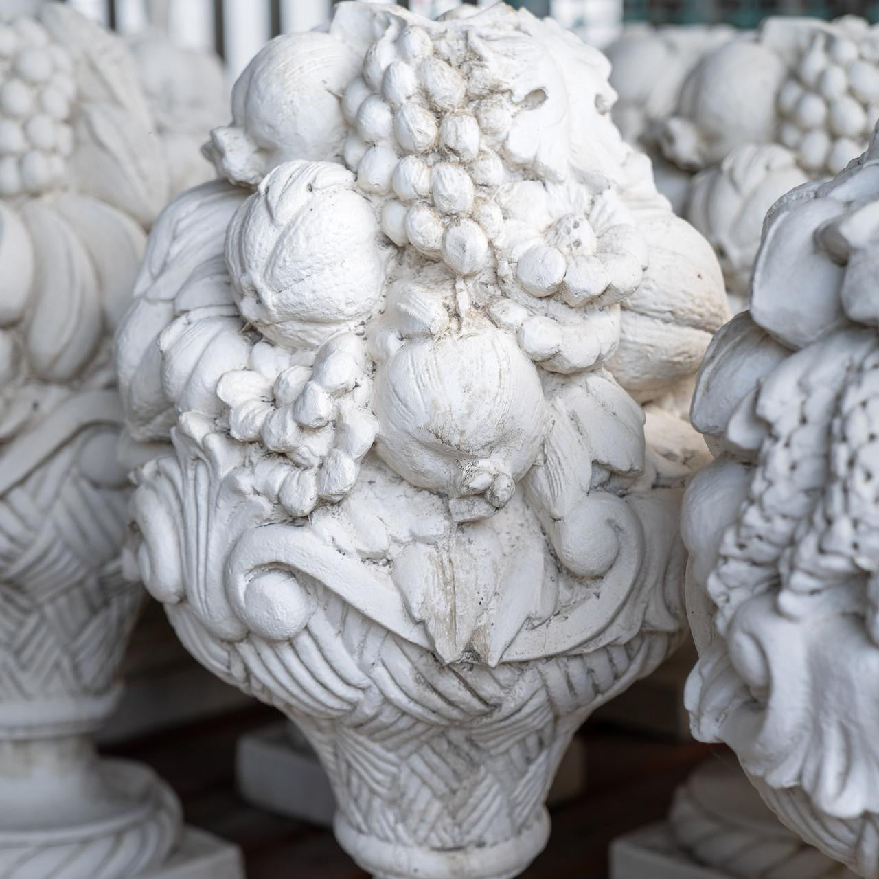 PAIR Giant Vase of Fruit Design Ornaments or Pillar Tops Very Heavy and Detailed