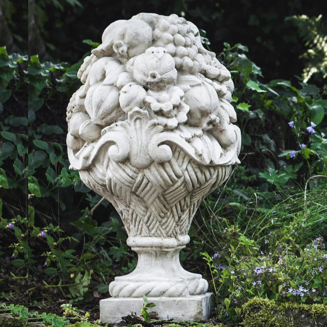 PAIR Giant Vase of Fruit Design Ornaments or Pillar Tops Very Heavy and Detailed