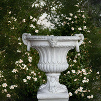 Pair of Extra Large Ring Handle Classic Garden Vases on Plinths