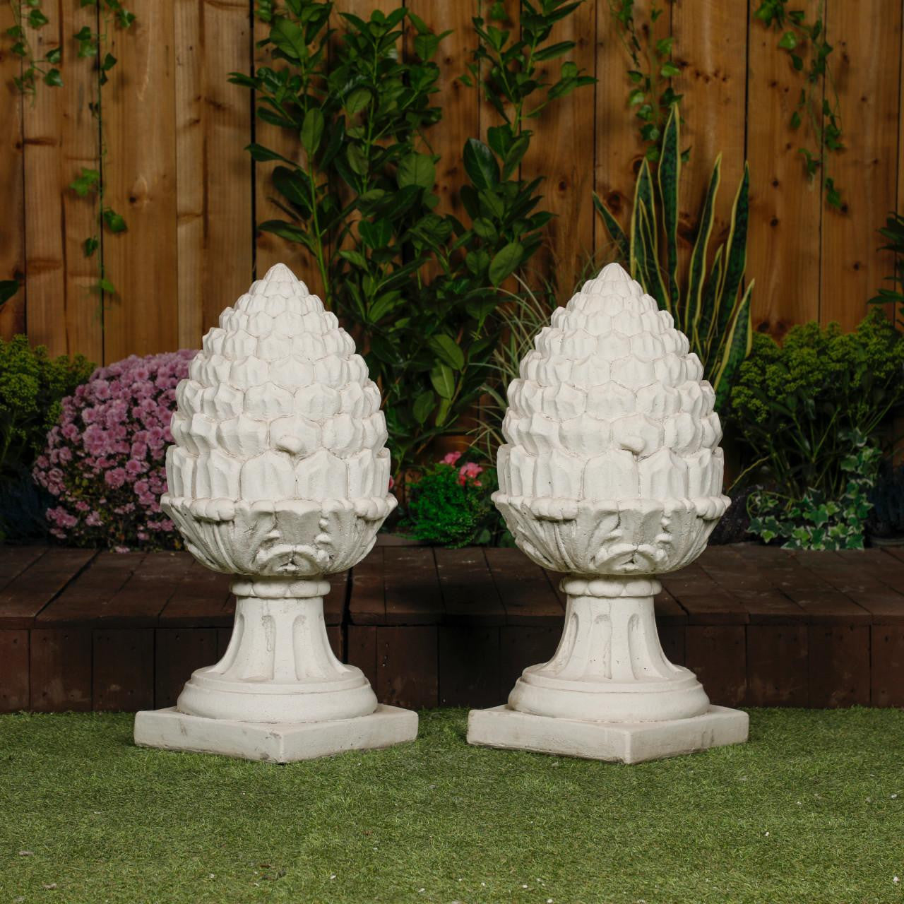 PAIR of Extra Large Stone Acorn Garden Patio, Wall Ornaments in Cream Finish