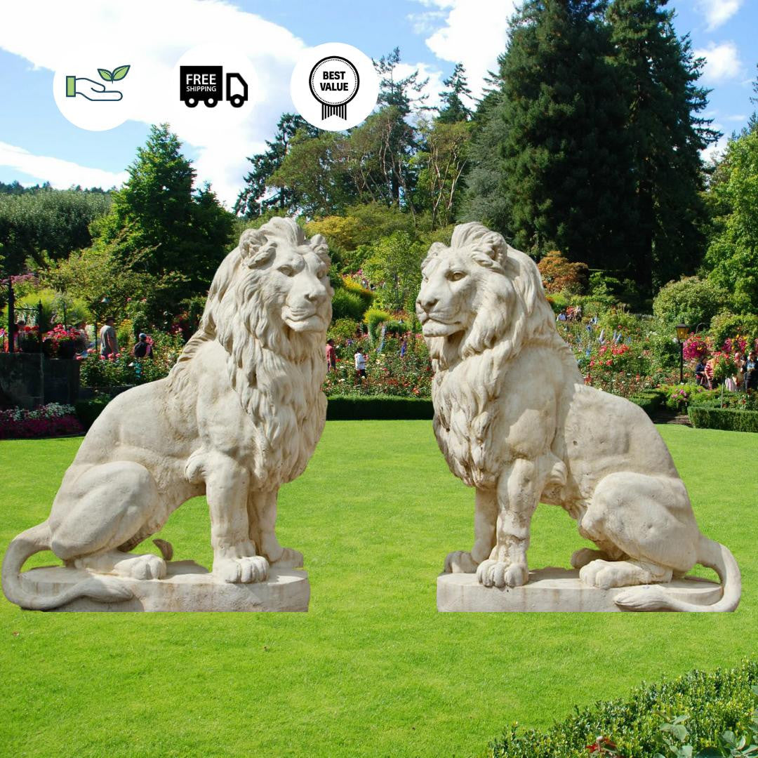 Pair Of Giant Stone Cast Lions 1.35 m, 600kg each