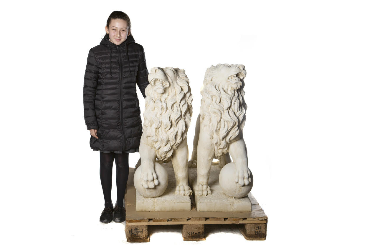 Pair of Giant Stunning Lions with Ball
