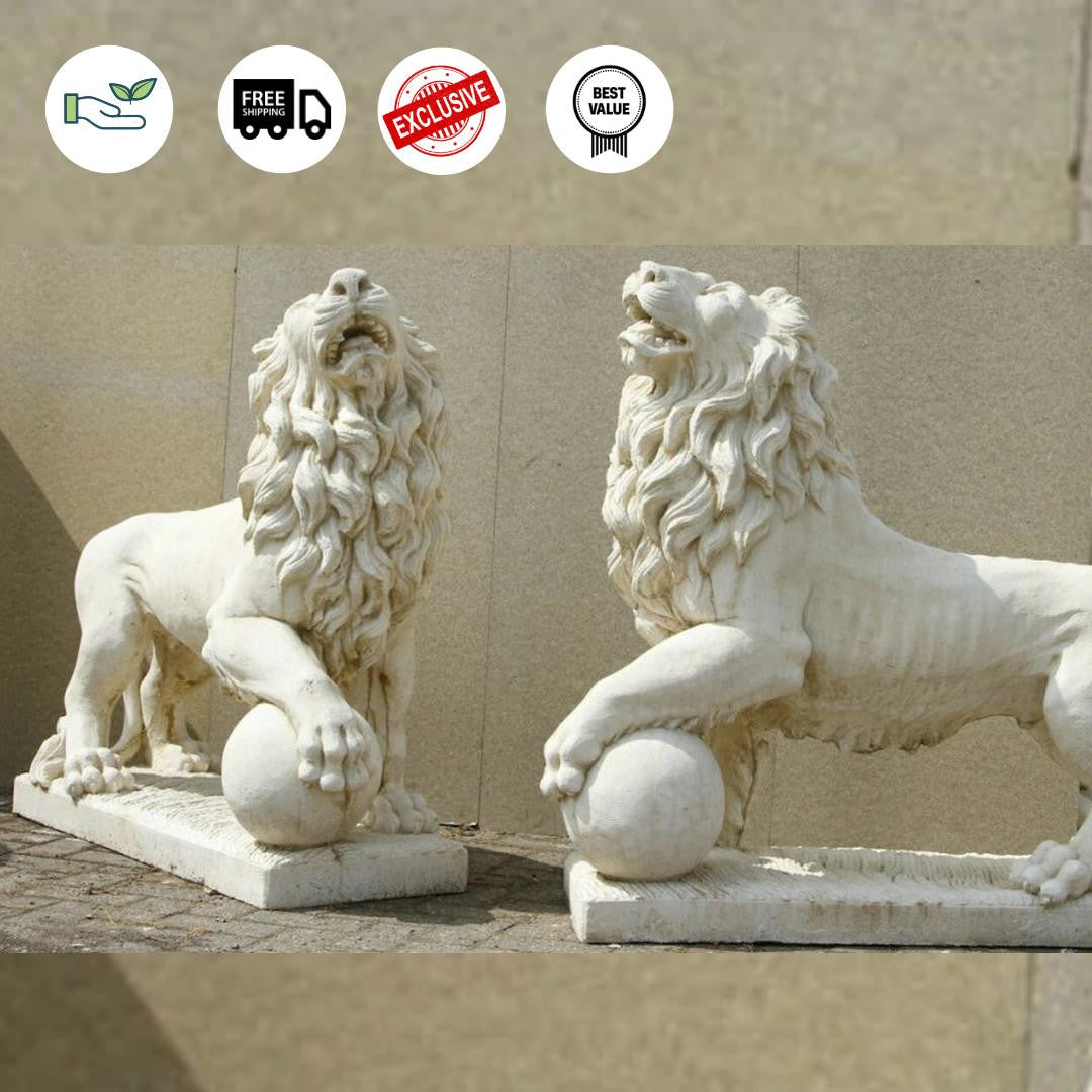Pair of Giant Stunning Lions with Ball
