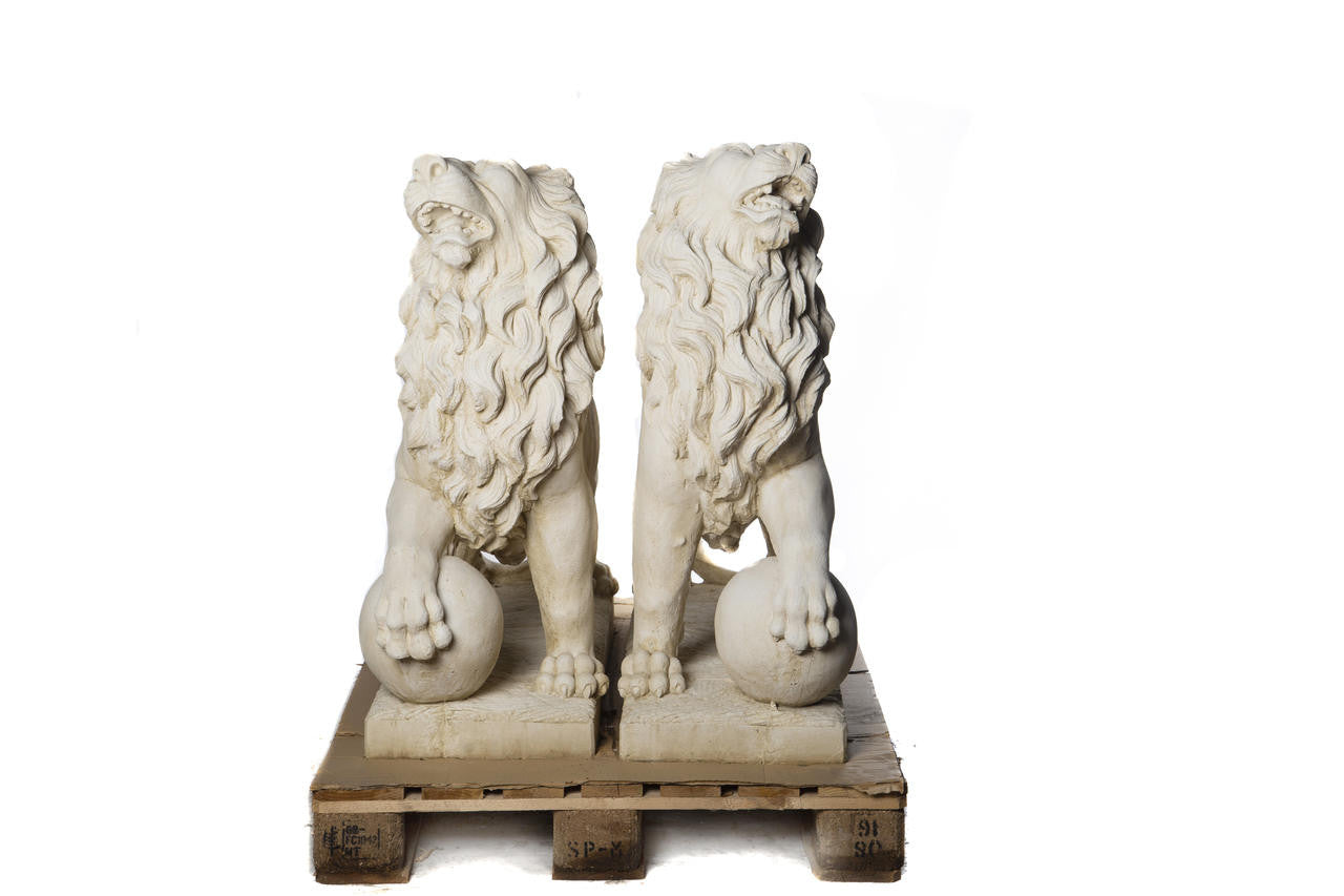 Pair of Giant Stunning Lions with Ball