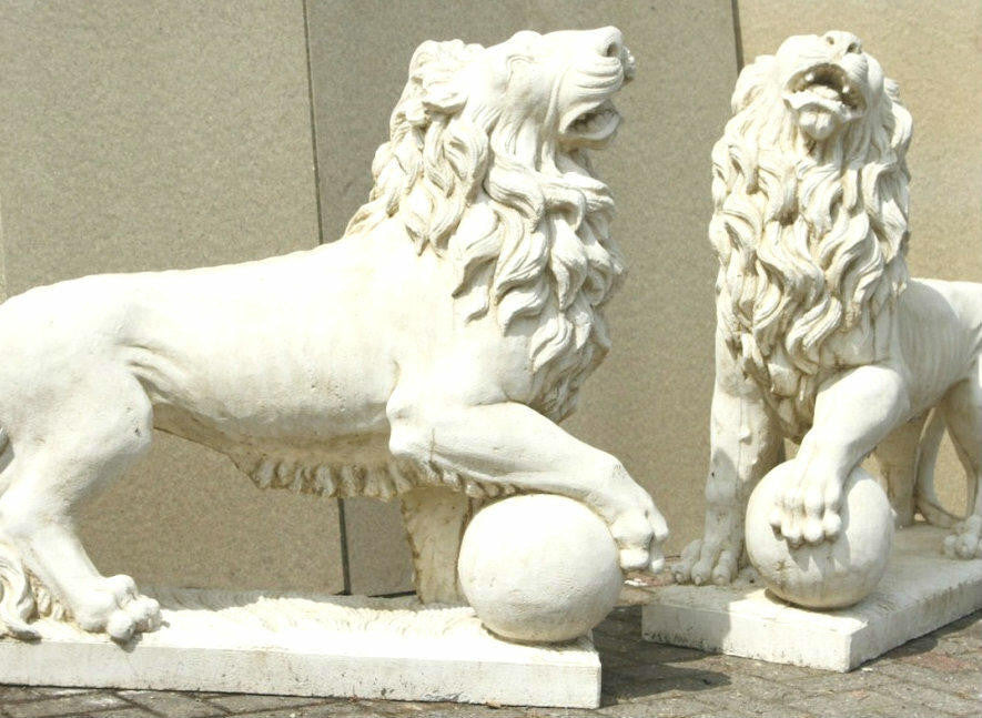 Pair of Giant Stunning Lions with Ball