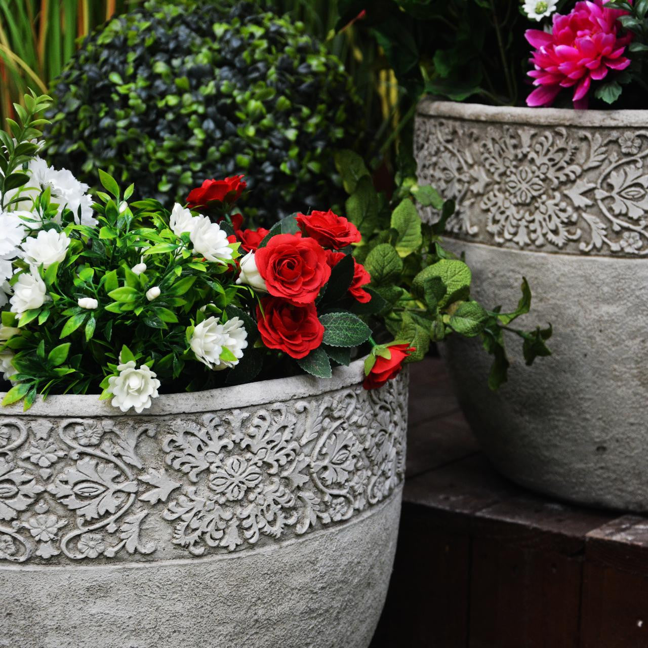 Pair of Large Lace Flowerpots