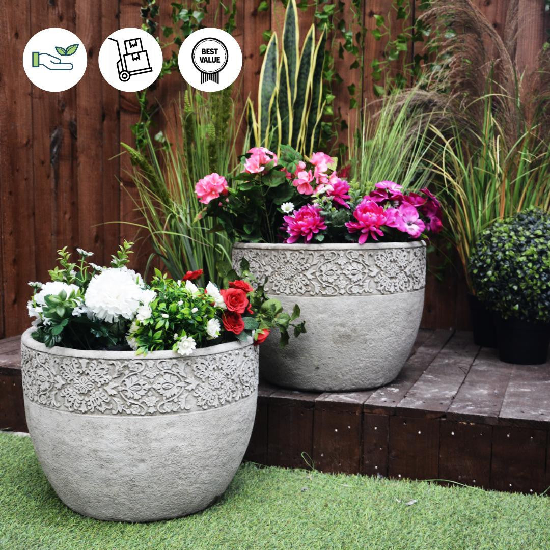 Pair of Large Lace Flowerpots