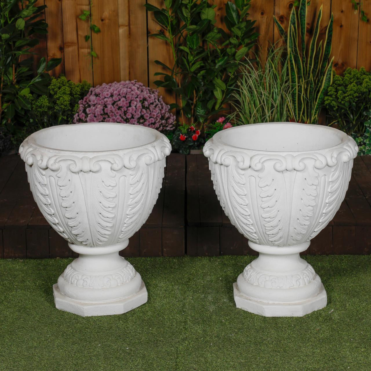 Pair of Large Roman style White Stone Vases
