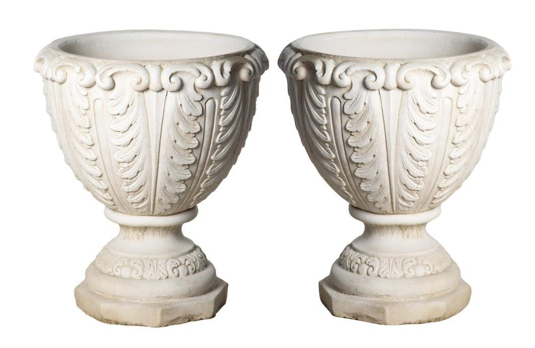 Pair of Large Roman style White Stone Vases