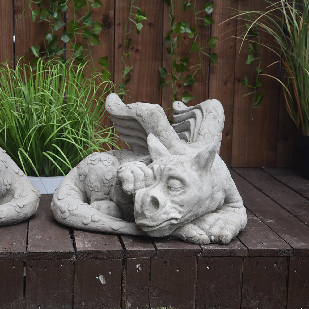 Pair of Large Sleepy Dragons Garden Statuary