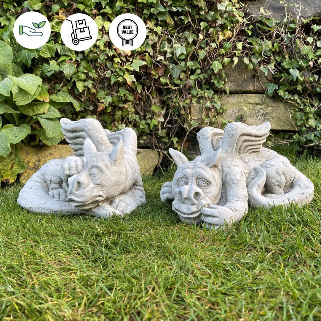 Pair of Small Laying Dragons Sculptures
