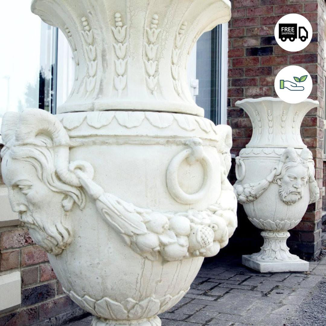 Pair of Urns With Mythical Horned Man Design
