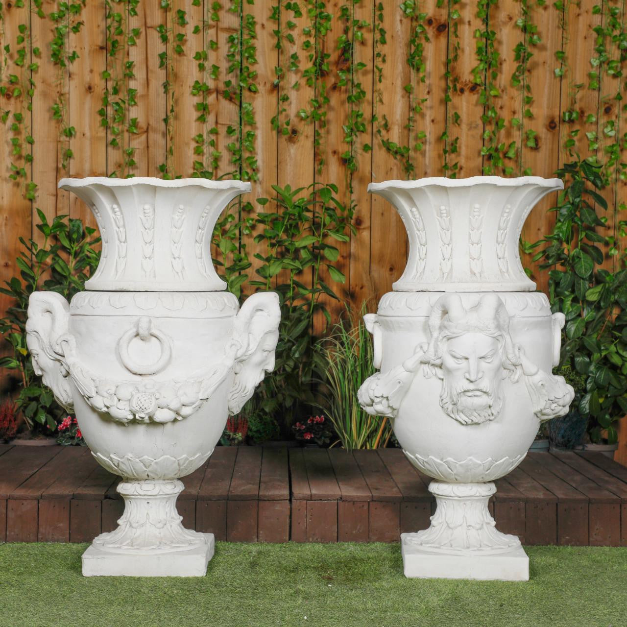 Pair of Urns With Mythical Horned Man Design