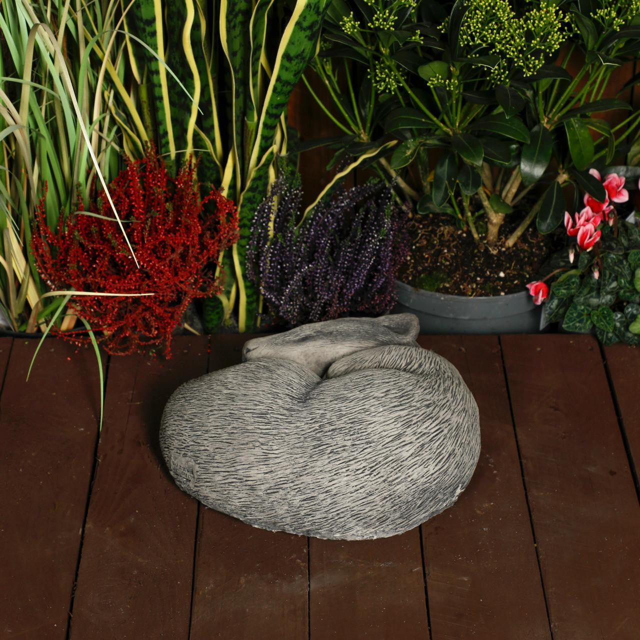 Peaceful Cast Stone Sleeping Badger Garden Statue Animal Garden Ornament