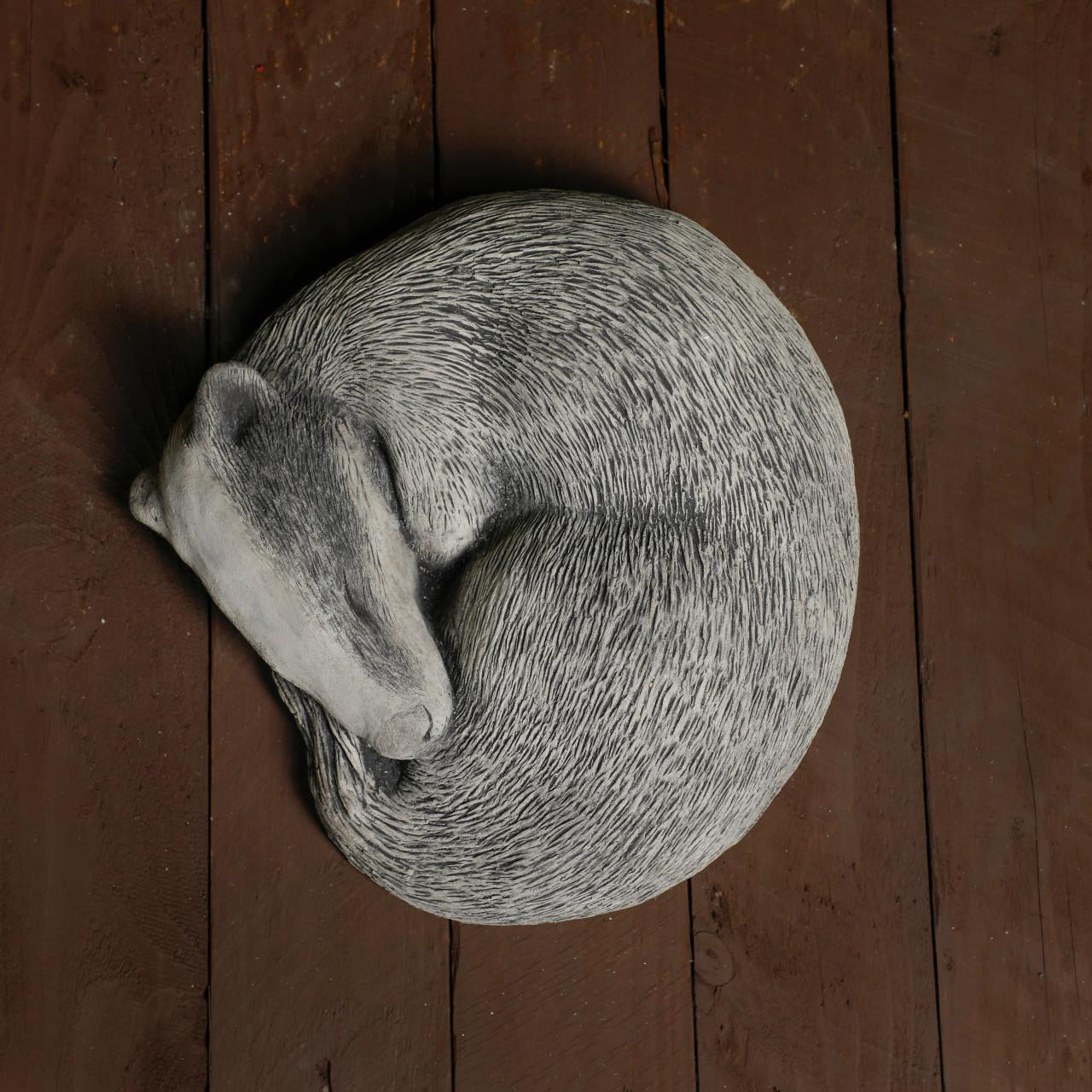 Peaceful Cast Stone Sleeping Badger Garden Statue Animal Garden Ornament