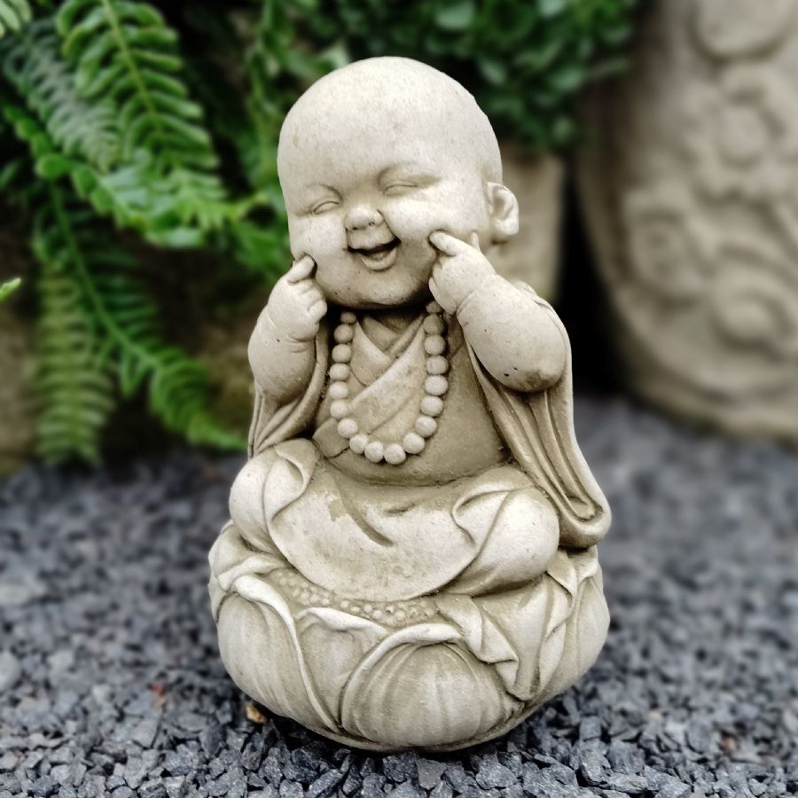 EF19 Cute Smiling Happy Monk Garden Statue