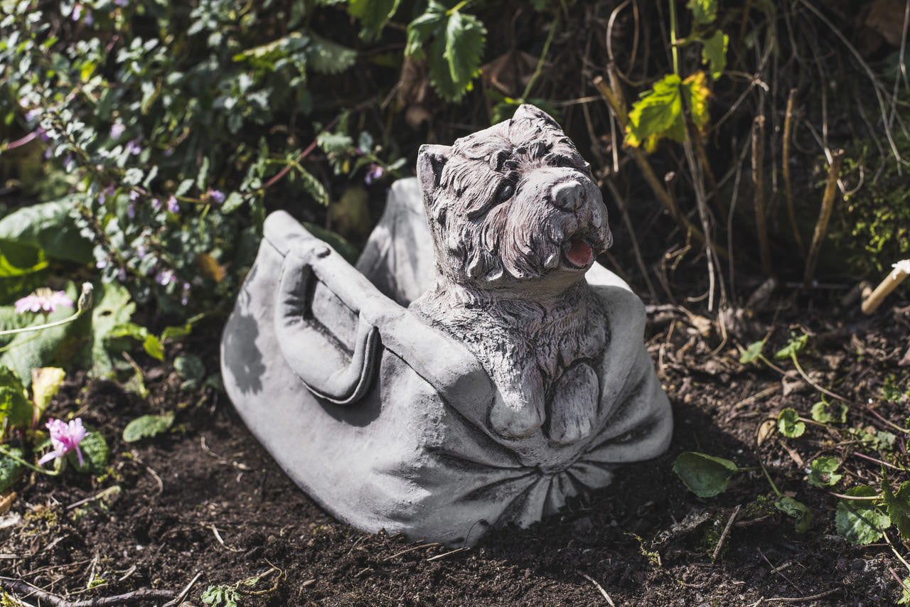 Puppy in Bag Stone Planter